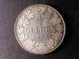 London Coins : A134 : Lot 1205 : German States - Frankfurt Half Gulden 1838 Proof KM#315 UNC with some hairlines