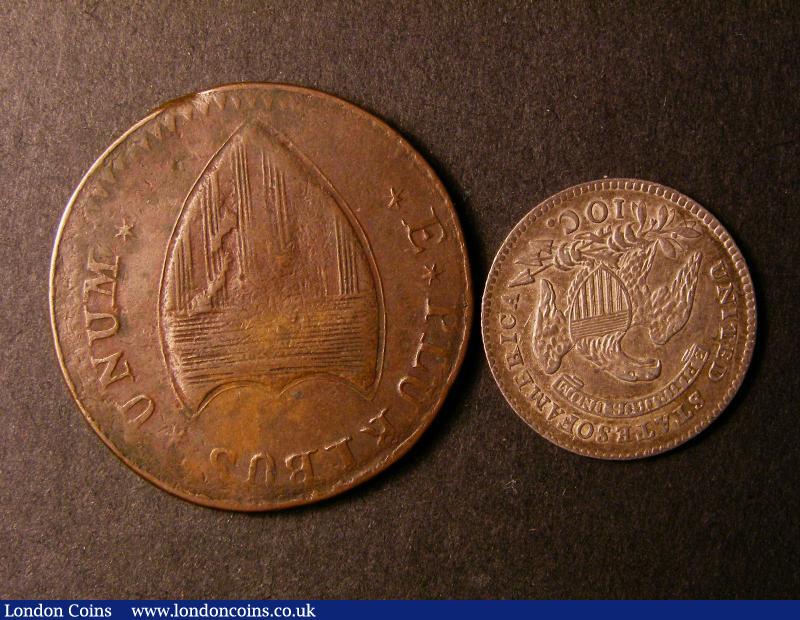 London Coins : A135 : Lot 1028 : USA (2) Halfpenny 1787 New Jersey Breen 919 'Goiter' with low mid-point to shield, old...
