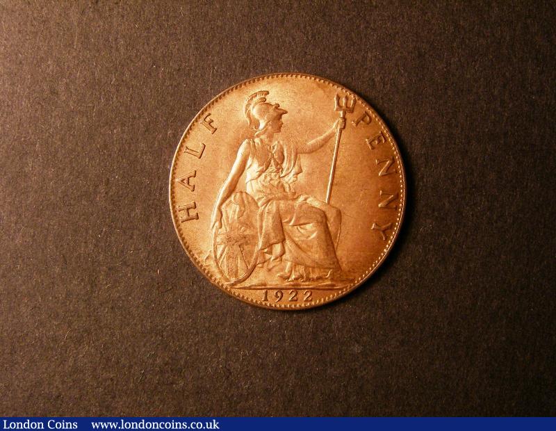 London Coins : A135 : Lot 1827 : Halfpenny 1922 Freeman 401 dies 1+A UNC with around 85% slightly subdued lustre, a very diff...