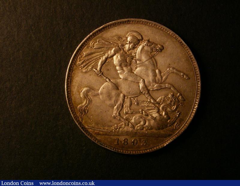 London Coins : A137 : Lot 1385 : Crown 1893 LVII ESC 305 Davies 502 dies 1A single line beneath streamer, this die pairing unreco...