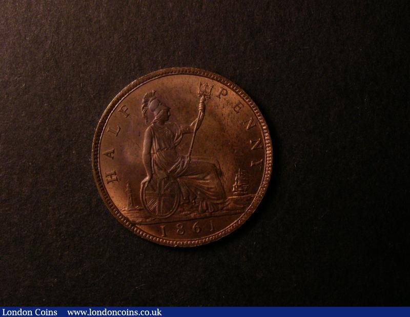 London Coins : A137 : Lot 1660 : Halfpenny 1861 Freeman 277 dies 6+G UNC with good subdued lustre