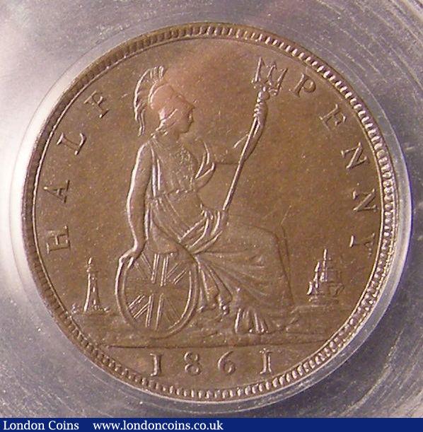 London Coins : A137 : Lot 444 : Halfpenny 1861 Low 1 over High 1 in date CGS variety 24 CGS EF 60, the only example thus far rec...