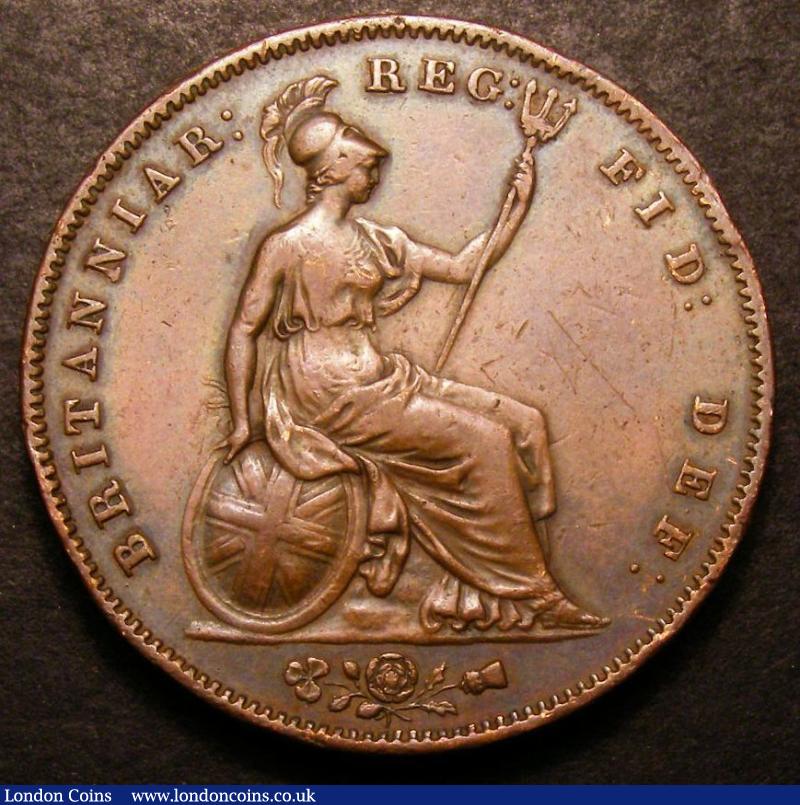 London Coins : A137 : Lot 478 : Penny 1858 Large Rose Ornamental Trident, Small Date with WW unlisted by Peck, believed to b...
