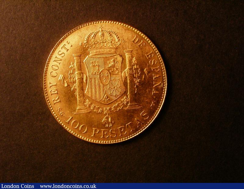 London Coins : A138 : Lot 1321 : Spain 100 Pesetas Gold 1897 (62) Official Restrike KM#708 UNC with minor contact marks