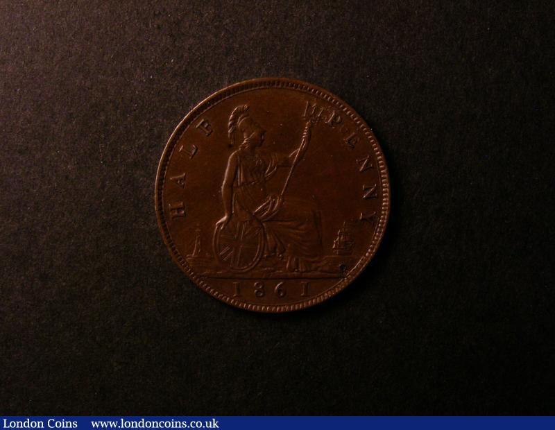 London Coins : A138 : Lot 2392 : Halfpenny 1861 F of HALF struck over a P GVF with a dig in the sea on the reverse and some hairlines...