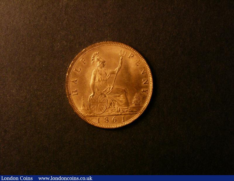 London Coins : A138 : Lot 2393 : Halfpenny 1861 Freeman 282 dies 7+G UNC with practically full, slightly subdued lustre, a fe...