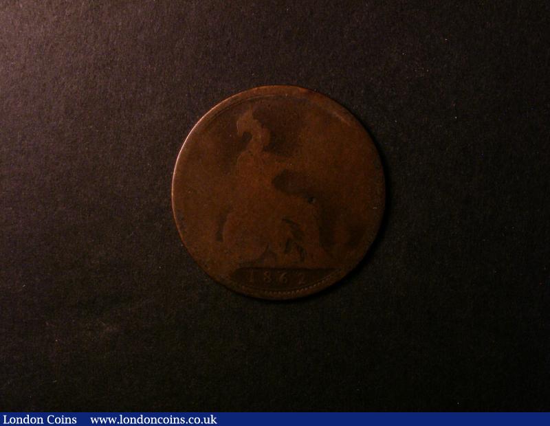 London Coins : A138 : Lot 2457 : Penny 1862 Small Date Figures from the Halfpenny die Freeman 41 dies 6+G. Rated R18 by Freeman. Only...