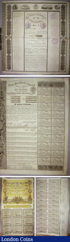 London Coins : A138 : Lot 93 : Spain, (6) Cadiz Waterworks Co. &pound;100 bond 1874, La Union Castellana Valladolid B serie...