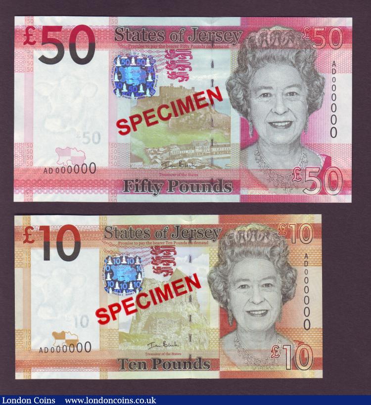Jersey (4) £1, £5, £10 and £50 new 2010 issues overprinted SPECIMEN all series AD000000, about UNC to UNC : World Banknotes : Auction 138 : Lot 488