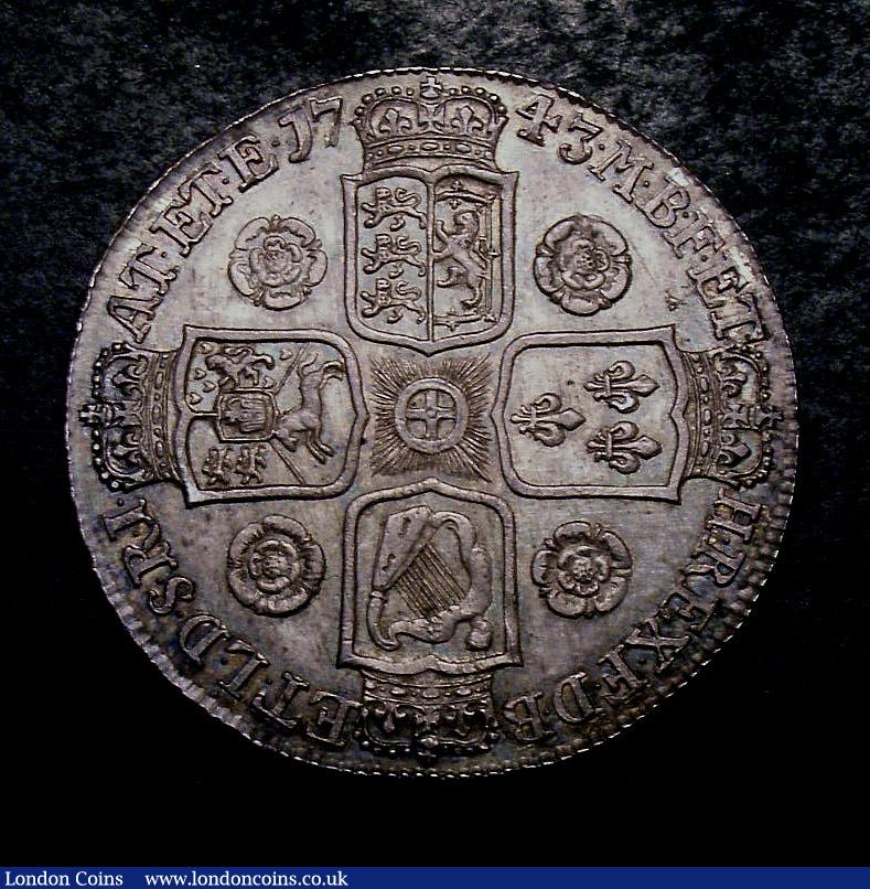 London Coins : A139 : Lot 1651 : Crown 1743 Roses ESC 124 GEF or better and choice with only minor friction to the highest points,...