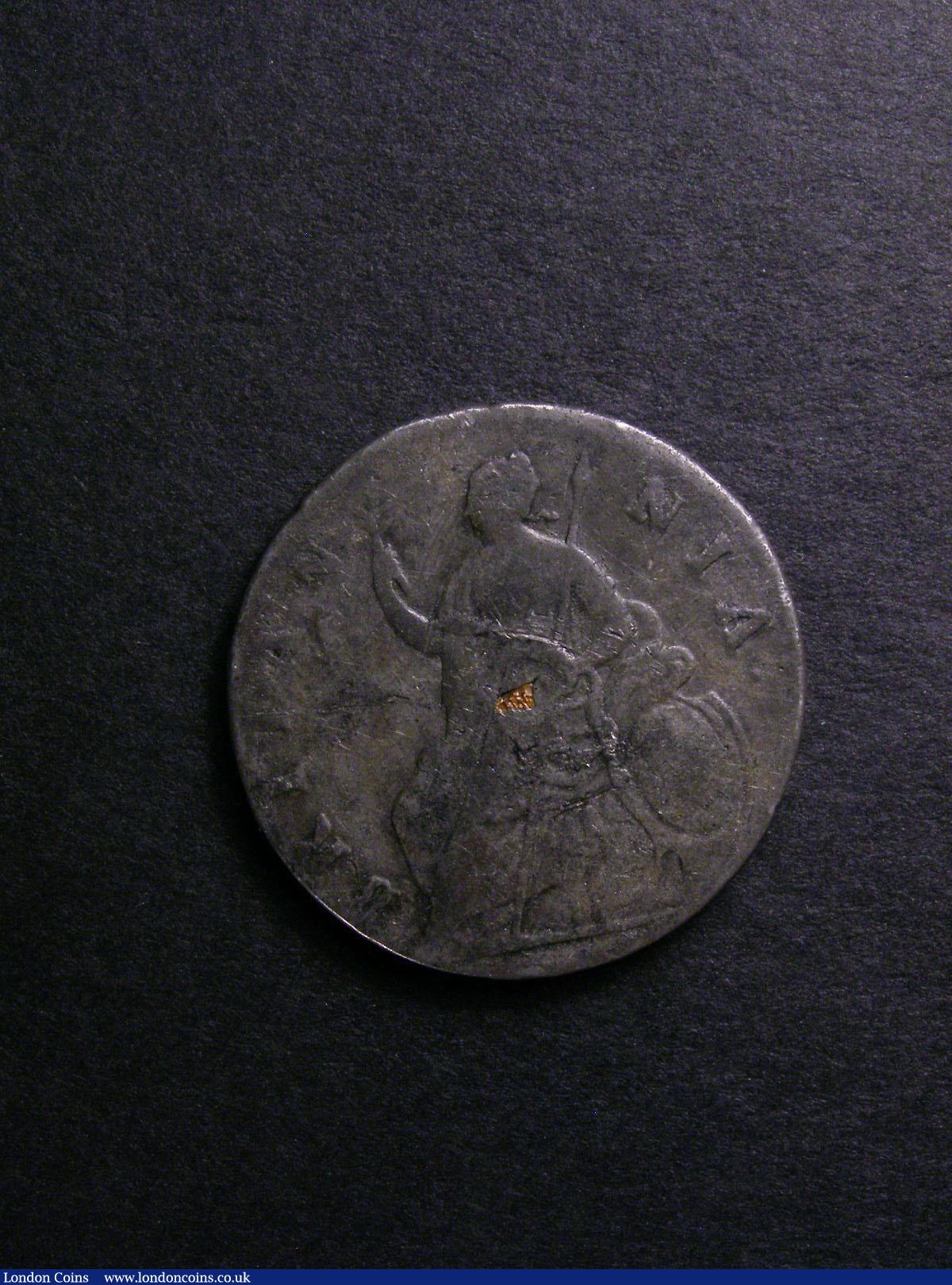 London Coins : A139 : Lot 1989 : Halfpenny 1690 Tin edge reading NVMMORVM [star] FAMVLVS [star] 1690, Unbarred A's in MARIA&#...