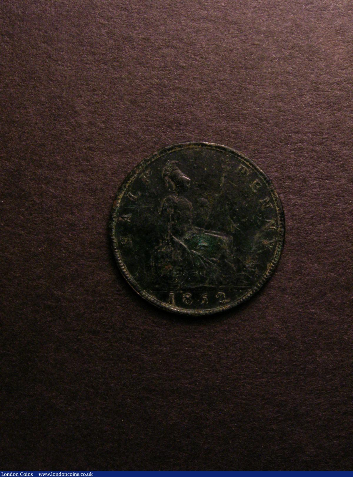 London Coins : A139 : Lot 2011 : Halfpenny 1862 Die Letter A Freeman 290A Green and corroded, comes with a CGS ticket 'Corros...