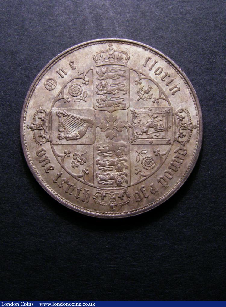 London Coins : A139 : Lot 501 : Florin 1858 ESC 816 UNC 82 rare thus ex PCGS MS 65 (UIN 12779), very few gothic florins attain a...