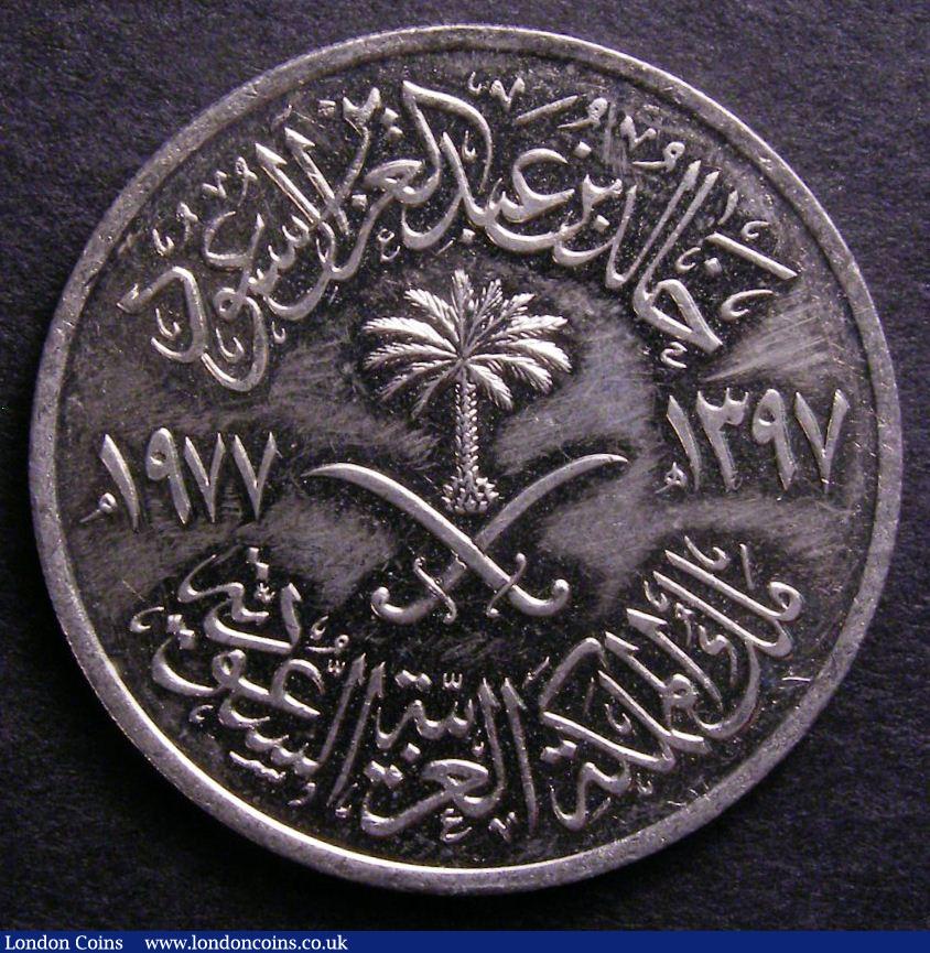London Coins : A140 : Lot 1636 : Saudi Arabia 100 Halala (1 Riyal) AH1397-1977 KM#59 a rare date BU with very minor bag marks, Kr...