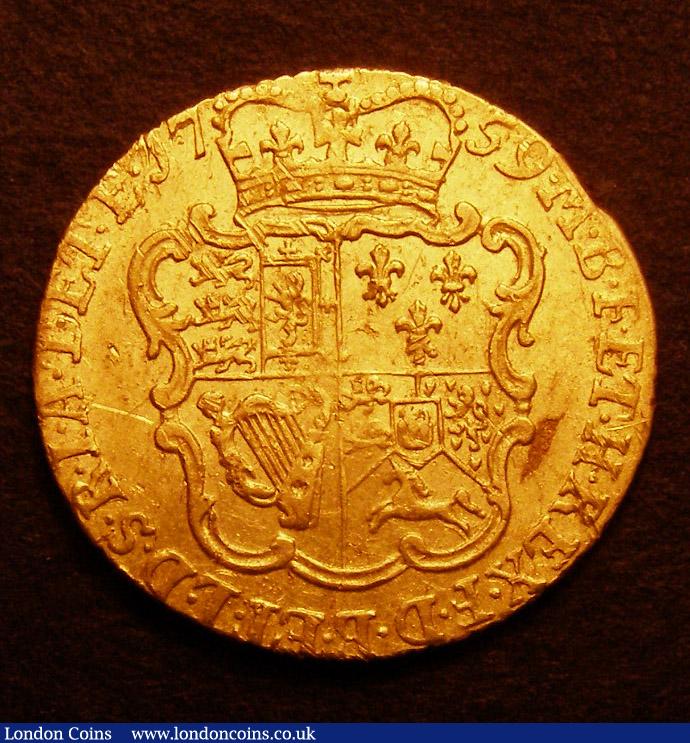 London Coins : A140 : Lot 1874 : Half Guinea 1759 S.3685 VF with some old scuffs (bought Grantham Coins 7/6/1985 &pound;100)