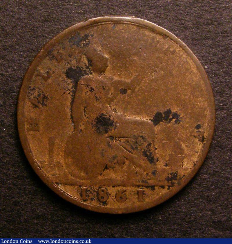 London Coins : A140 : Lot 2042 : Halfpenny 1861 6 over 8 in date Freeman 274A dies 5+E Poor, Very rare, rated R16 by Freeman