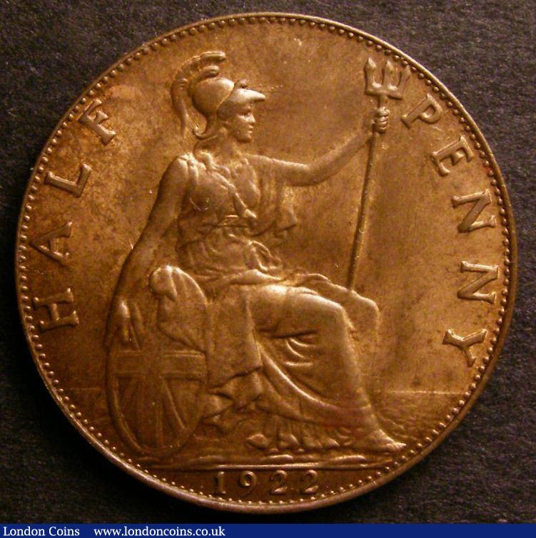 London Coins : A140 : Lot 2069 : Halfpenny 1922 Freeman 401 dies 1+A UNC with around 75% subdued lustre, and a small spot on ...