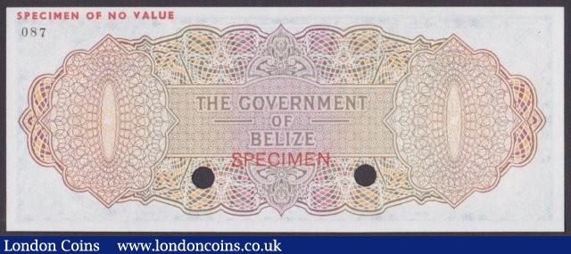 London Coins : A140 : Lot 412 : Belize $20 issued 1974-76, QE2 at right, printers colour trial in blue, green & yellow No.087, S...