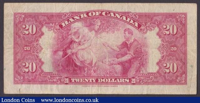 London Coins : A140 : Lot 448 : Canada, Bank of Canada $20 dated 1935 series A105106 plate B with small seal, Osborne-To...