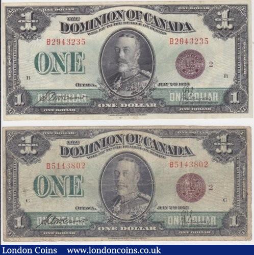 London Coins : A140 : Lot 460 : Canada, The Dominion of Canada $1 (5) dated 1923, all McCavour-Saunders signatures, ...