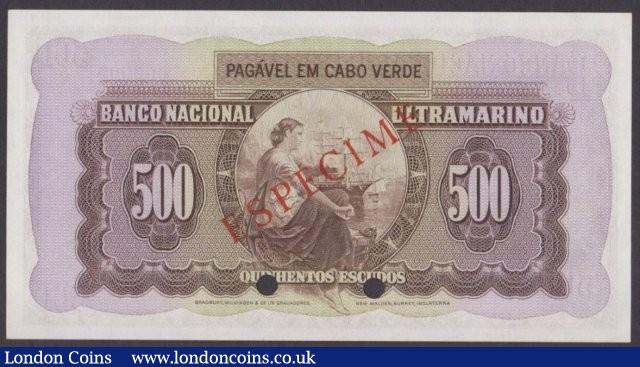 London Coins : A140 : Lot 489 : Cape Verde 500 escudos issued 1958, Specimen No.261, series 000000, ESPECIME ovpt. &...