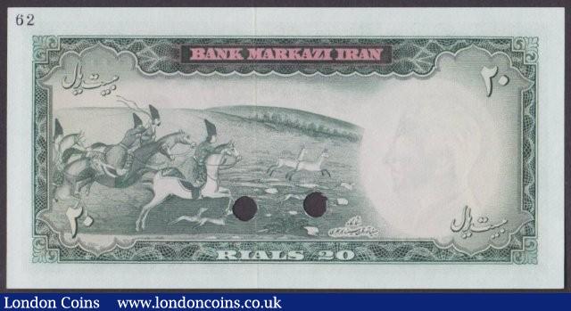 London Coins : A140 : Lot 548 : Iran 20 rials issued 1969, Colour trial in green No.62, series 50/ 000000, signature 11&...