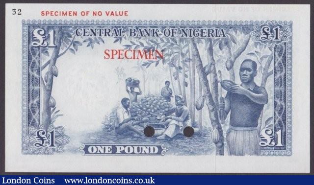 London Coins : A140 : Lot 618 : Nigeria Federation &pound;1 issued 1958, Colour trial in blue No.32, series A/1 0000000,...