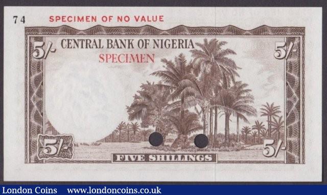 London Coins : A140 : Lot 621 : Nigeria Federation 5 shillings issued 1958, Colour trial in brown No.74, series A/1 0000000&...