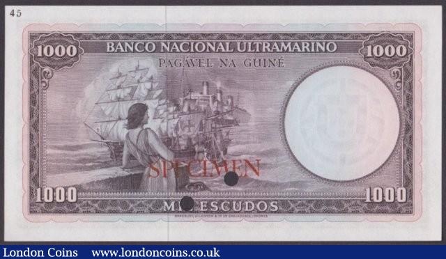 London Coins : A140 : Lot 637 : Portuguese Guinea 1000 escudos issued 1964, Colour trial in brown No.45, SPECIMEN ovpt. &amp...