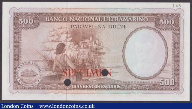 London Coins : A140 : Lot 639 : Portuguese Guinea 500 escudos issued 1971, Colour trial in light brown No.145, SPECIMEN ovpt...