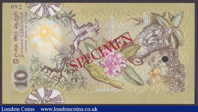 London Coins : A140 : Lot 696 : Sri Lanka 10 rupees issued 1979, Specimen No.082, SPECIMEN ovpt. & 1 punch-hole, Pic...