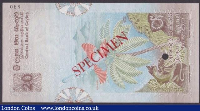 London Coins : A140 : Lot 702 : Sri Lanka 20 rupees issued 1979, Specimen No.068, SPECIMEN ovpt. & 1 punch-hole, Pic...
