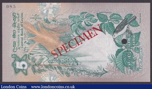 London Coins : A140 : Lot 704 : Sri Lanka 5 rupees issued 1979, Specimen No.085, SPECIMEN ovpt. & 1 punch-hole, Pick...
