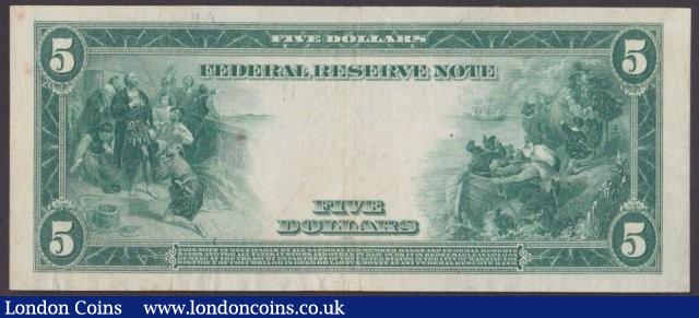 London Coins : A140 : Lot 748 : USA $5 dated 1914 series H28848112A blue seal signed Burke & Houston, Lincoln at centre&...