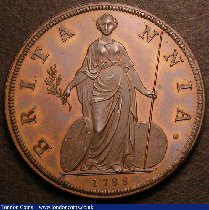 London Coins : A141 : Lot 1809 : Halfpenny 1788 Pattern by Pingo Peck 921 37mm diameter and weighing 17.68 grammes nFDC with traces o...