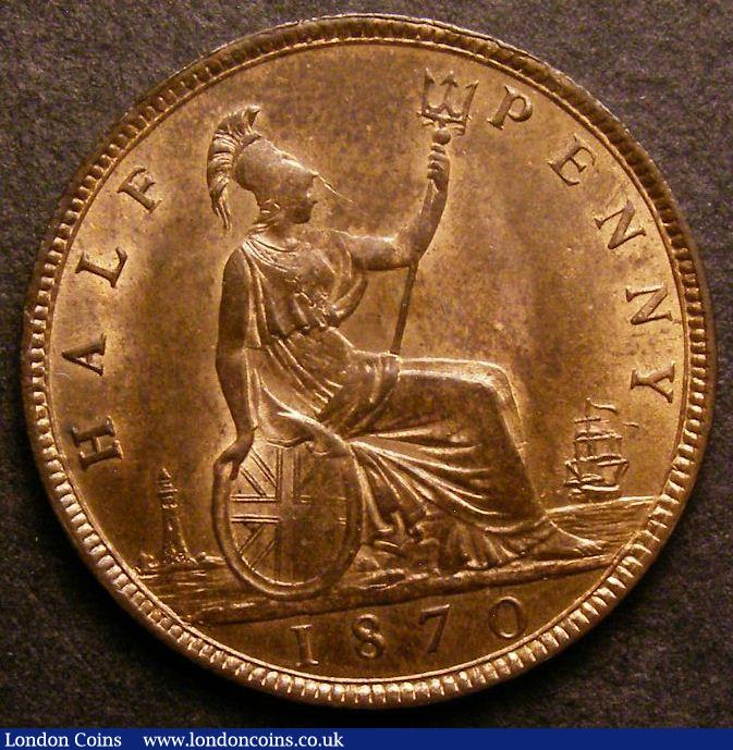 London Coins : A141 : Lot 1819 : Halfpenny 1870 Freeman 307 dies 7+G UNC with around 20% lustre, our records indicate that th...