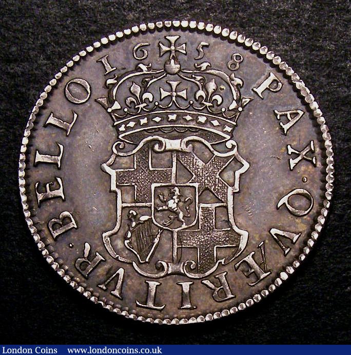 London Coins : A141 : Lot 1971 : Shilling 1658 ESC 1005 VF/GVF with grey tone, the obverse with a few light surface marks