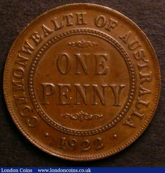 London Coins : A141 : Lot 646 : Australia Penny 1922 KM#23 UNC or near so with full centre diamond