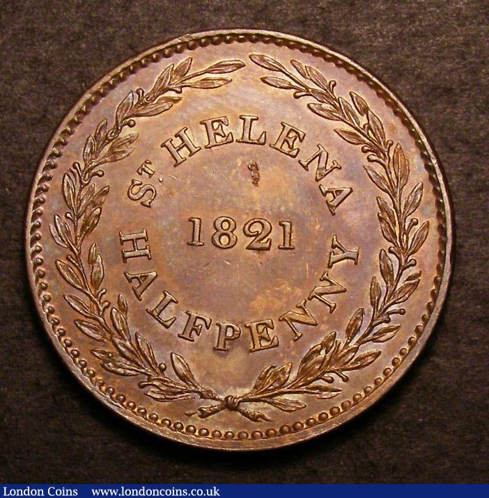 London Coins : A142 : Lot 1016 : St. Helena, British East India Company Coinage Halfpenny 1821 in bronze, reverse inverted...