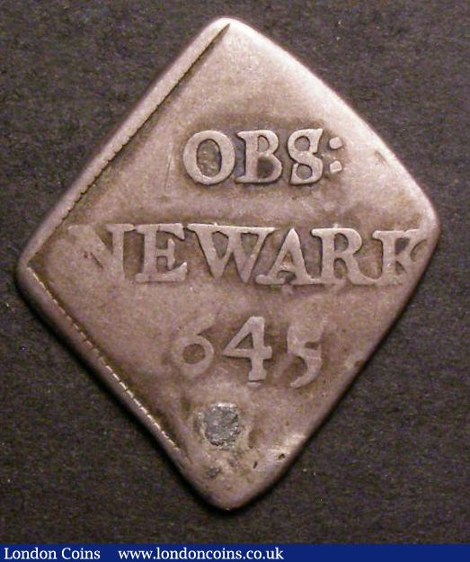 London Coins : A142 : Lot 1890 : Shilling 1645 Charles I Newark besieged NEWARK S.3141 Near Fine, plugged below XII
