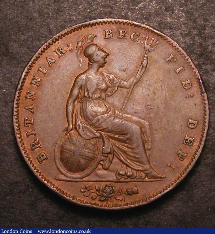 London Coins : A142 : Lot 2650 : Penny 1858 Large Rose Ornamental Trident, Small Date with WW unlisted by Peck, believed to b...
