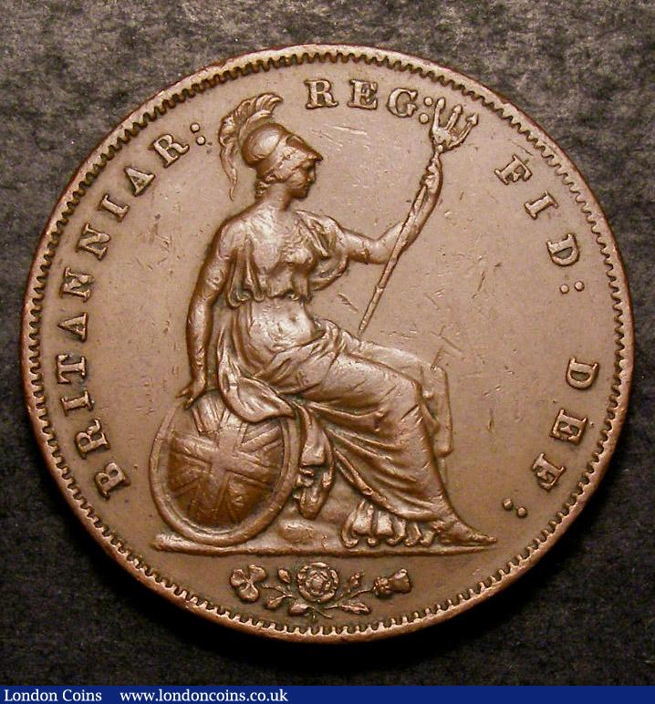 London Coins : A142 : Lot 2651 : Penny 1858 Large Rose Ornamental Trident, Small Date with WW unlisted by Peck, believed to b...