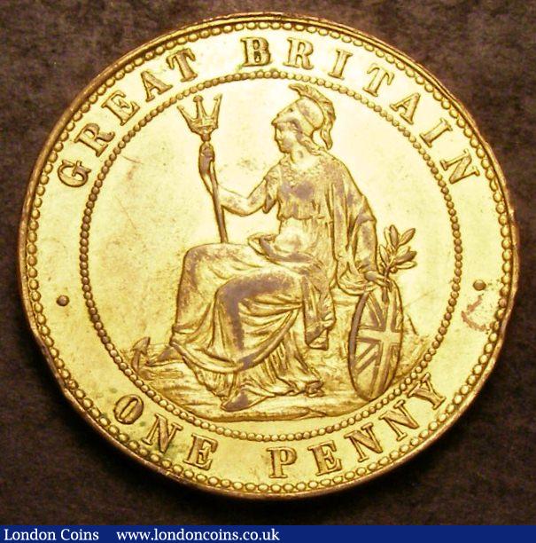 London Coins : A142 : Lot 2659 : Penny 1860 Pattern in Copper Gilt by Joseph Moore Obverse 1 Reverse B Freeman 835, Peck 2108 EF ...