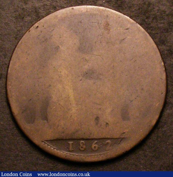 London Coins : A142 : Lot 2676 : Penny 1862 Small Date Figures from the Halfpenny die Freeman 41 dies 6+G. Rated R18 by Freeman. Only...