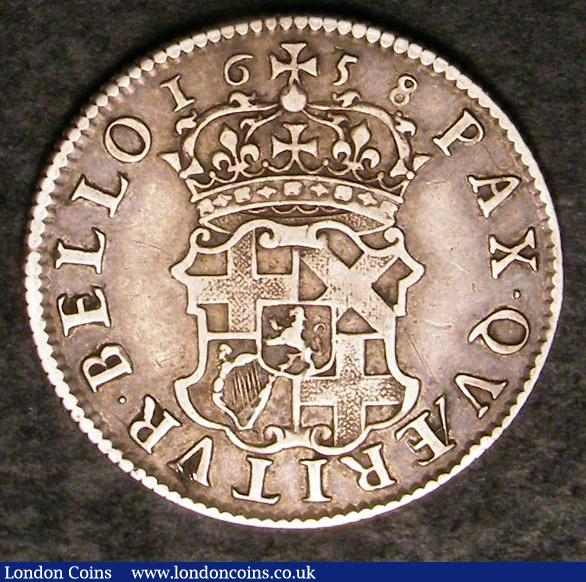 London Coins : A142 : Lot 2737 : Shilling 1658 Cromwell ESC 1005 Fine/Good Fine with some thin scratches on the reverse