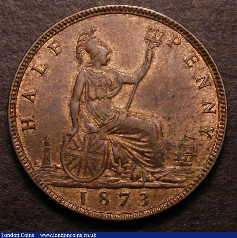 London Coins : A142 : Lot 463 : Halfpenny 1873 Freeman 310 dies 7+G with 13 1/2 teeth date spacing from the 1 to the tip of the 3 CG...