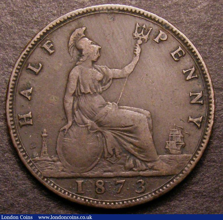 London Coins : A142 : Lot 464 : Halfpenny 1873 Freeman 311 dies 7+I with 14 1/2 teeth date spacing (the 1 points between two rim tee...