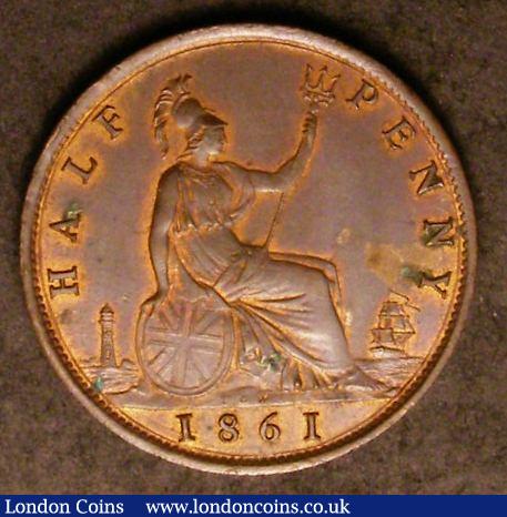 London Coins : A142 : Lot 532 : Halfpenny 1861 Freeman 274 dies 5+E EF with traces of lustre and a few spots