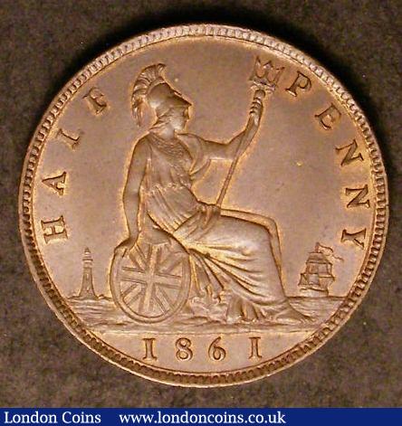London Coins : A142 : Lot 533 : Halfpenny 1861 Freeman 277 dies 6+G A/UNC with traces of lustre and a few small spots