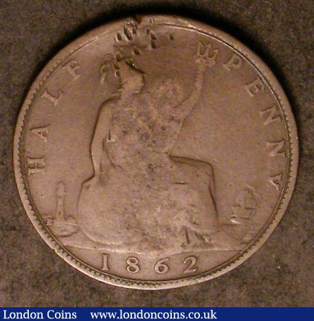London Coins : A142 : Lot 534 : Halfpenny 1862 Die Letter B Freeman 288 dies 7+E VG with an impression (countermark?) on the bust